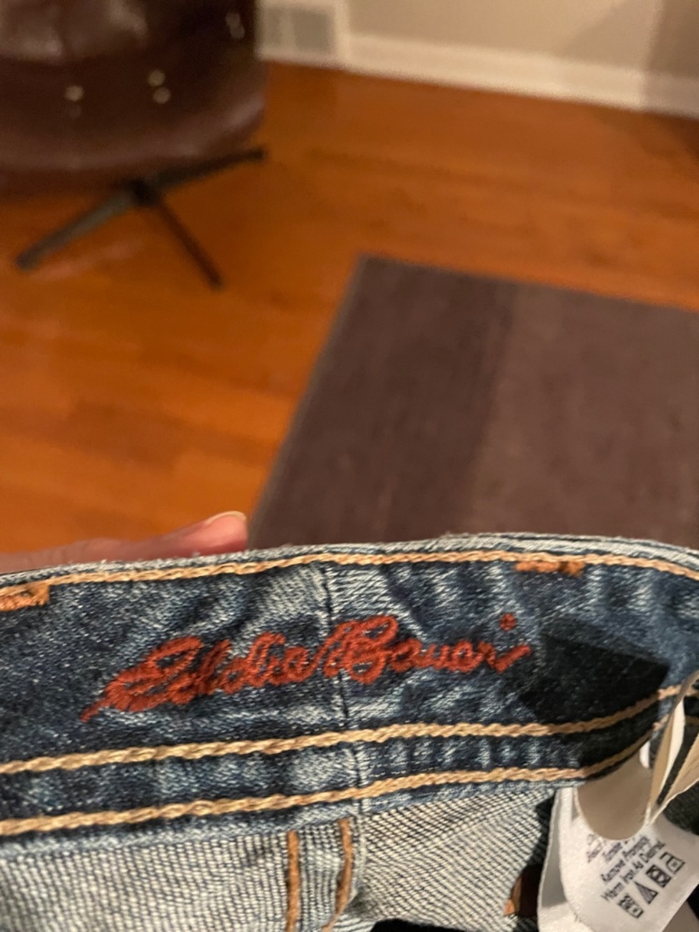 Eddie Bauer women’s Dark Blue Slim Straight Jeans with Orange Embroidery